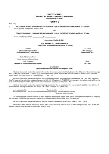 Thumbnail BOK Financial 10-Q Quarterly Report FY2018 