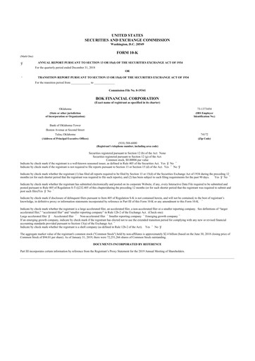 Thumbnail BOK Financial 10-K Annual Report 2018