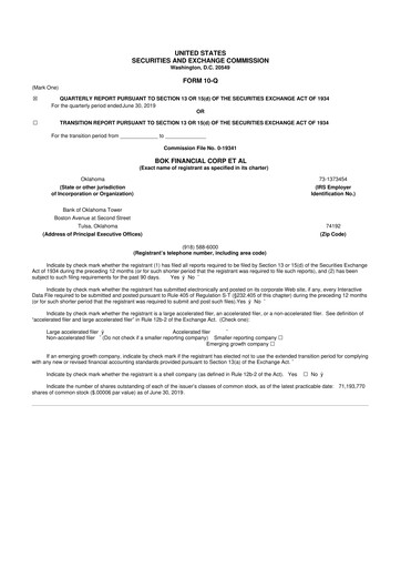 Thumbnail BOK Financial 10-Q Quarterly Report FY2019 