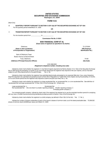 Thumbnail BOK Financial 10-Q Quarterly Report FY2020 