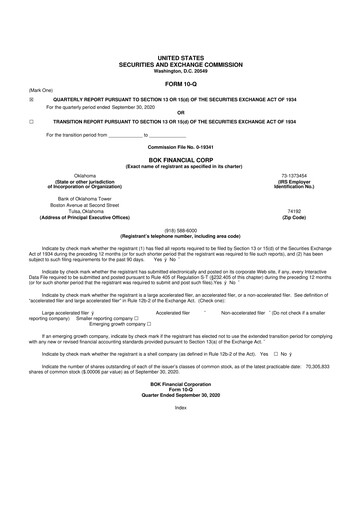 Thumbnail BOK Financial 10-Q Quarterly Report FY2020 