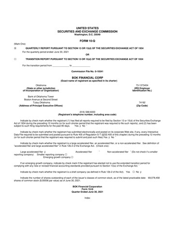 Thumbnail BOK Financial 10-Q Quarterly Report FY2021 