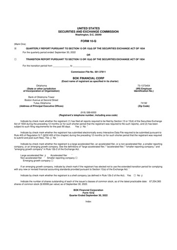 Thumbnail BOK Financial 10-Q Quarterly Report FY2022 