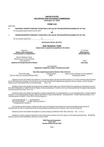 Thumbnail BOK Financial 10-Q Quarterly Report FY2023 