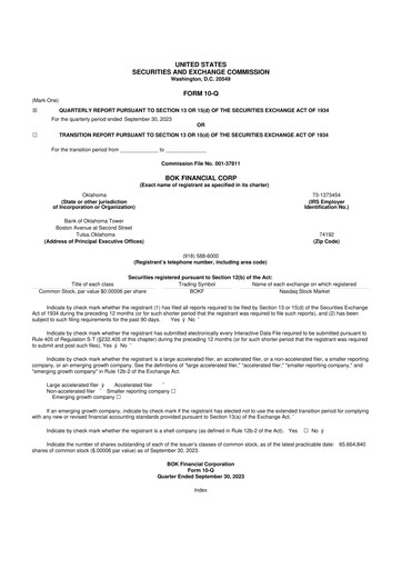 Thumbnail BOK Financial 10-Q Quarterly Report FY2023 