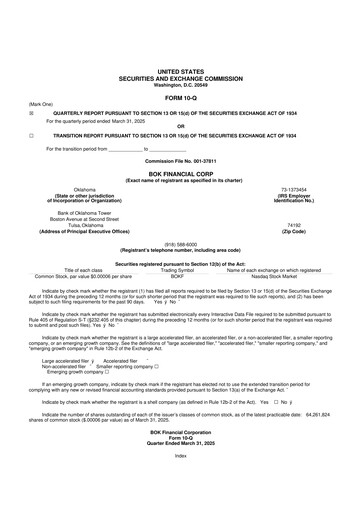 Thumbnail BOK Financial 10-Q Quarterly Report FY2025 