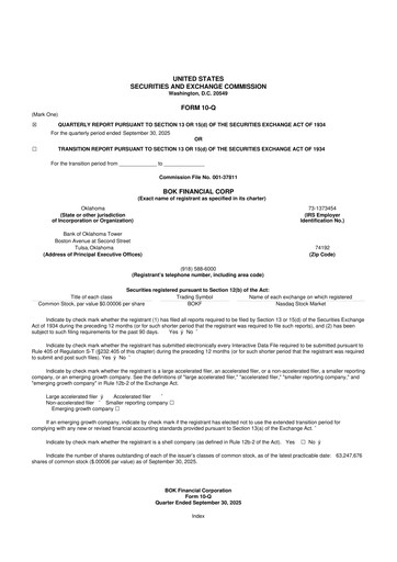 Thumbnail BOK Financial 10-Q Quarterly Report FY2025 