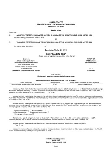 Miniature BOK Financial 10-Q Rapport trimestriel 2026 