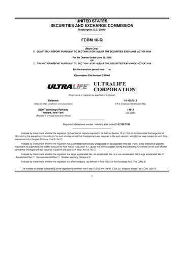 Thumbnail Ultralife Corporation 10-Q Quarterly Report FY2015 