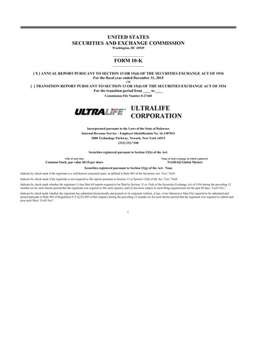 Thumbnail Ultralife Corporation 10-K Annual Report 2015