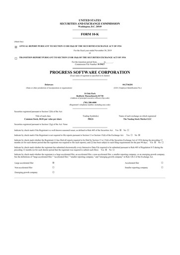 Thumbnail Progress Software
 10-K Annual Report 2019