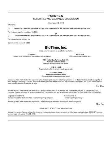 Miniature Lineage Cell Therapeutics
 10-Q Rapport trimestriel  