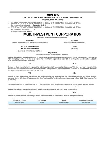 Thumbnail MGIC Investment
 10-Q Quarterly Report FY2015 