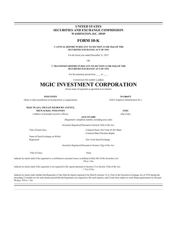 Thumbnail MGIC Investment
 10-K Annual Report 2015