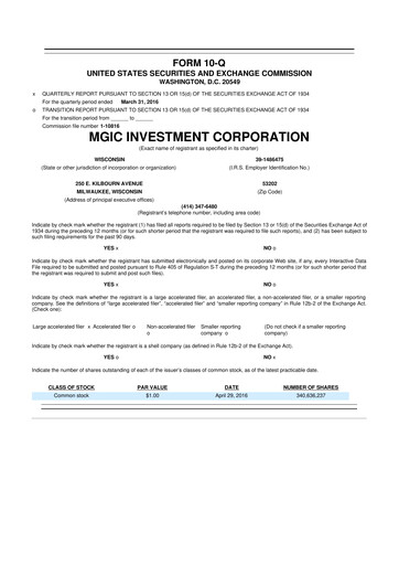 Thumbnail MGIC Investment
 10-Q Quarterly Report FY2016 