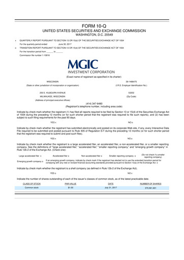 Thumbnail MGIC Investment
 10-Q Quarterly Report FY2017 