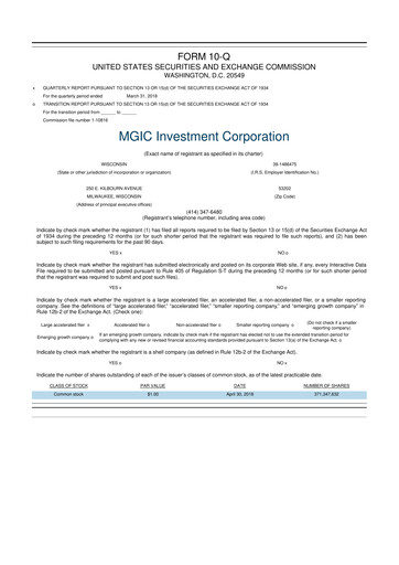 Thumbnail MGIC Investment
 10-Q Quarterly Report FY2018 