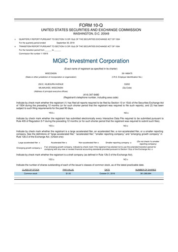 Thumbnail MGIC Investment
 10-Q Quarterly Report FY2018 