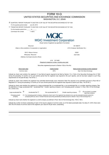 Thumbnail MGIC Investment
 10-Q Quarterly Report FY2019 