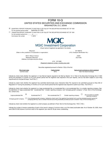 Thumbnail MGIC Investment
 10-Q Quarterly Report FY2020 
