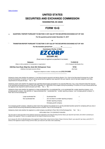 Thumbnail EZCorp 10-Q Quarterly Report FY2018 
