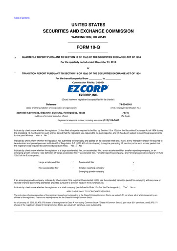 Thumbnail EZCorp 10-Q Quarterly Report FY2019 