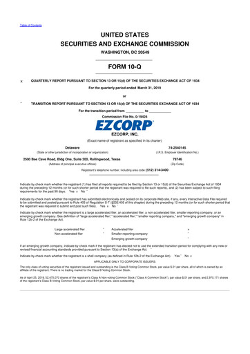 Thumbnail EZCorp 10-Q Quarterly Report FY2019 