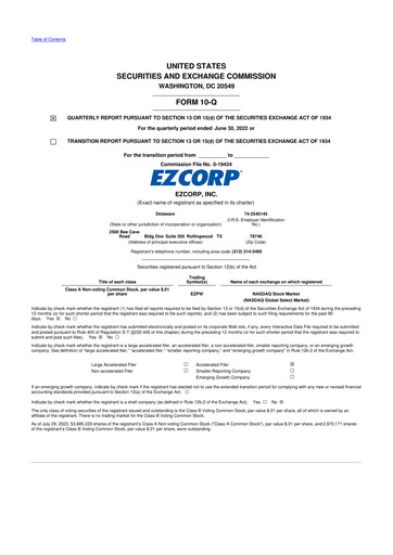 Thumbnail EZCorp 10-Q Quarterly Report FY2022 