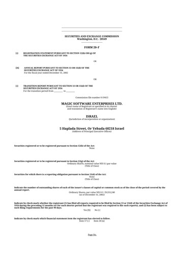 Thumbnail Magic Software 20-F Annual Report 