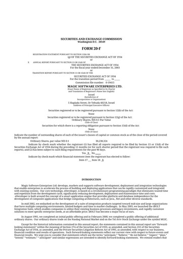 Thumbnail Magic Software 20-F Annual Report 