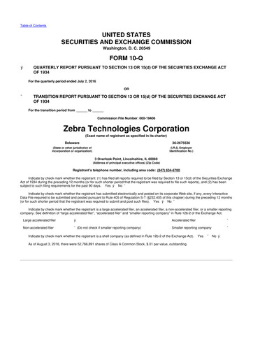 Thumbnail Zebra Technologies 10-Q Quarterly Report FY2016 