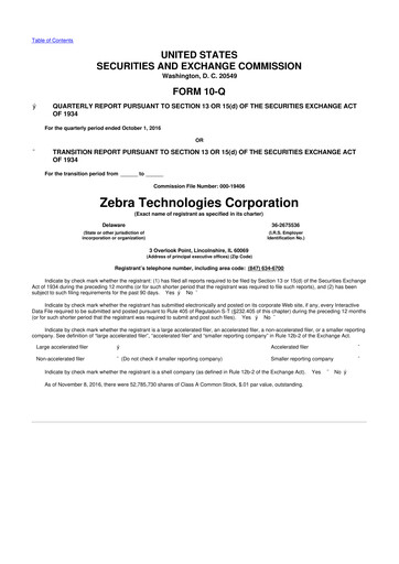 Thumbnail Zebra Technologies 10-Q Quarterly Report FY2016 