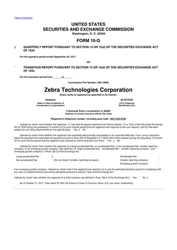 Thumbnail Zebra Technologies 10-Q Quarterly Report FY2017 