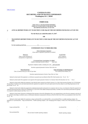 Thumbnail Zebra Technologies 10-K Annual Report 2017