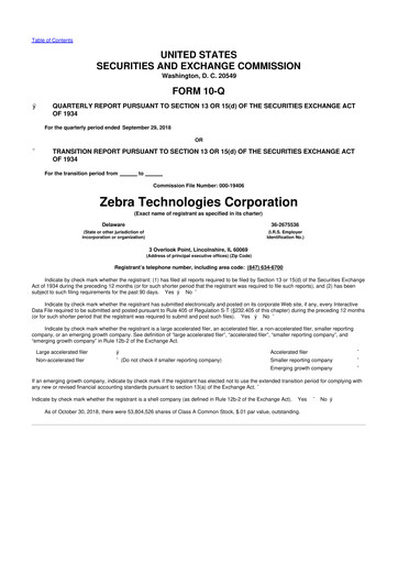 Thumbnail Zebra Technologies 10-Q Quarterly Report FY2018 