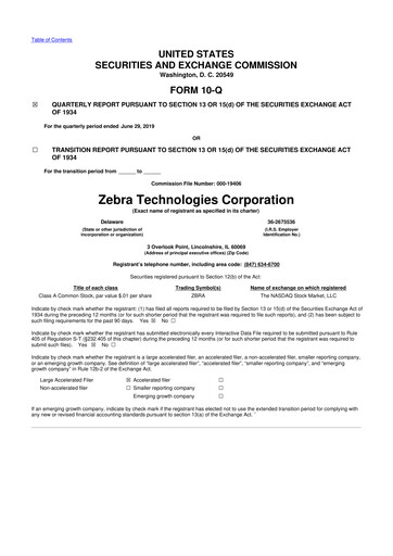 Thumbnail Zebra Technologies 10-Q Quarterly Report FY2019 