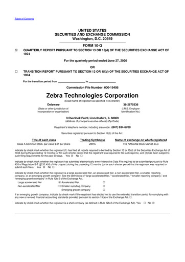 Thumbnail Zebra Technologies 10-Q Quarterly Report FY2020 