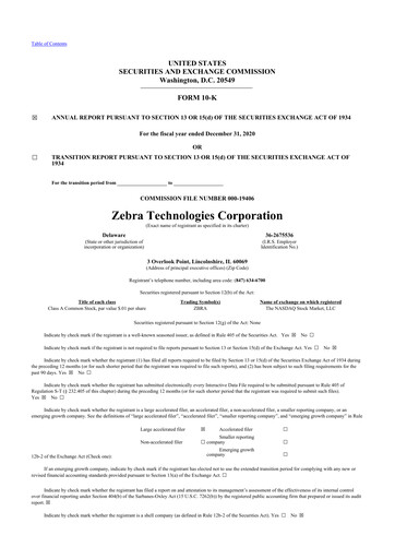 Thumbnail Zebra Technologies 10-K Annual Report 2020