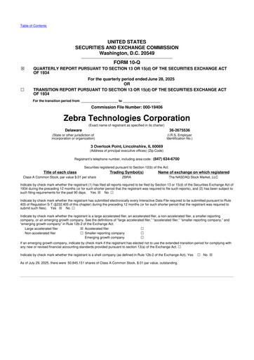 Thumbnail Zebra Technologies 10-Q Quarterly Report FY2025 