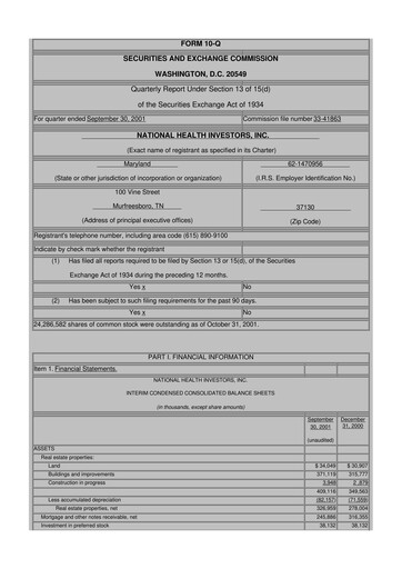 Thumbnail National Health Investors 10-Q Quarterly Report FY 