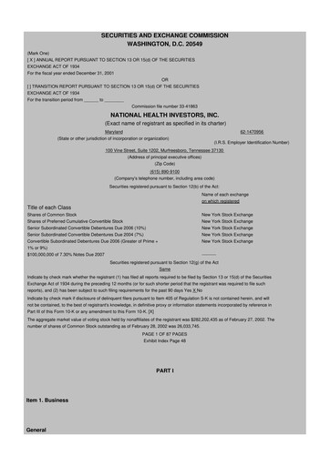 Vorschaubild National Health Investors 10-K Jahresbericht 2001