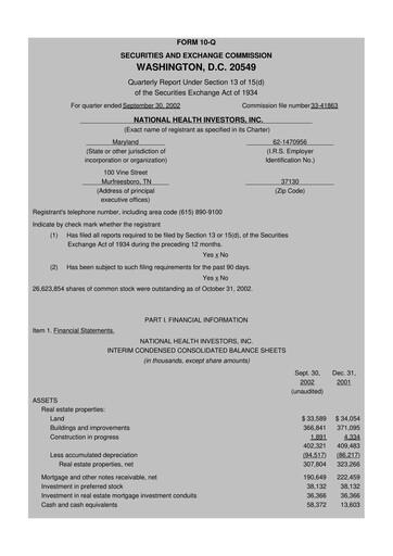 Thumbnail National Health Investors 10-Q Quarterly Report FY 
