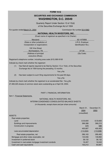 Thumbnail National Health Investors 10-Q Quarterly Report FY 