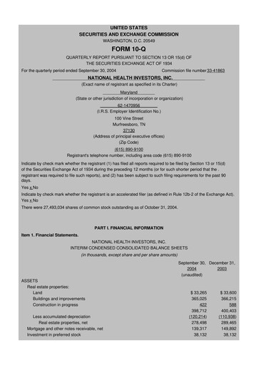 Thumbnail National Health Investors 10-Q Quarterly Report FY 