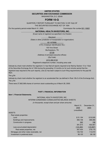 Thumbnail National Health Investors 10-Q Quarterly Report FY 