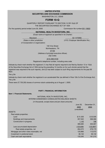 Thumbnail National Health Investors 10-Q Quarterly Report FY 