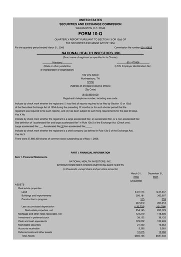 Thumbnail National Health Investors 10-Q Quarterly Report FY 