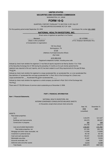 Thumbnail National Health Investors 10-Q Quarterly Report FY 
