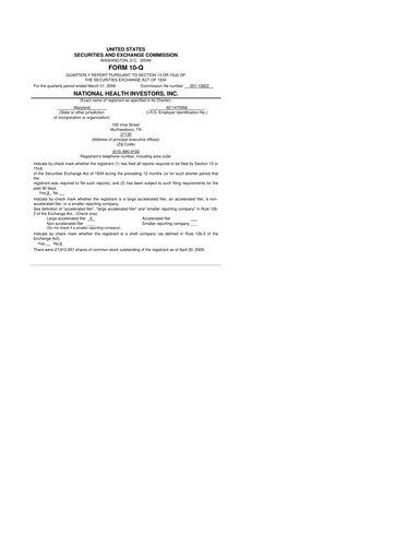 Thumbnail National Health Investors 10-Q Quarterly Report FY 