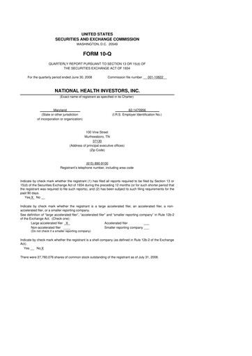 Thumbnail National Health Investors 10-Q Quarterly Report FY 